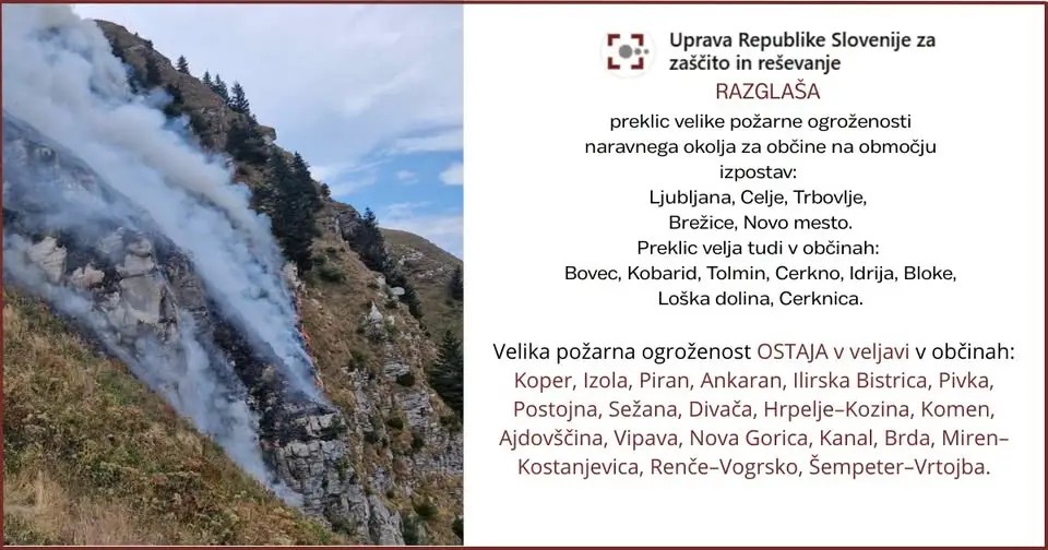 Preklic velike požarne ogroženosti v občini Kobarid